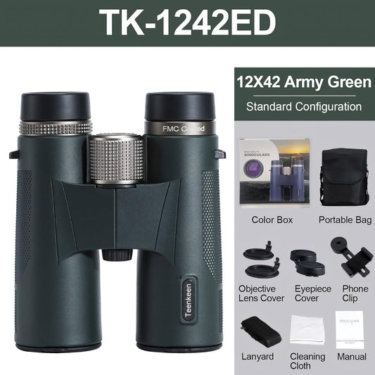 12x42 ED HD Binoculars for Adults, IPX7 Nitrogen Filled Waterproof & Fogproof Large Eyepiece Low Light Vision Optical System with FMC Coated & BAK4 Prism for Bird Watching Travel Hunting