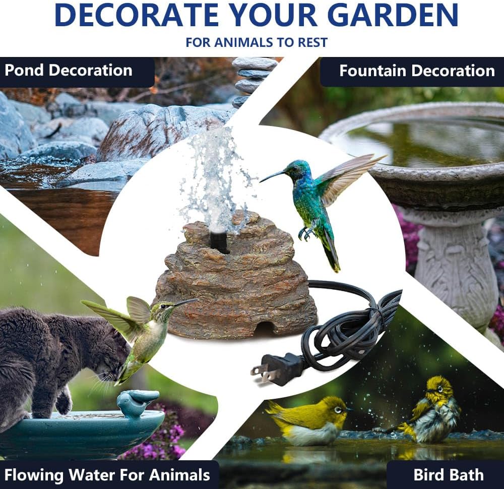 Bird Bath Water Fountain Resin Rock Fountain with 9.8ft Cord Length Water Pump Rock Waterfall for Hummingbird Birdbath Outdoor Decor for Garden Lawn Fish Tank and Aquariums (Brown)