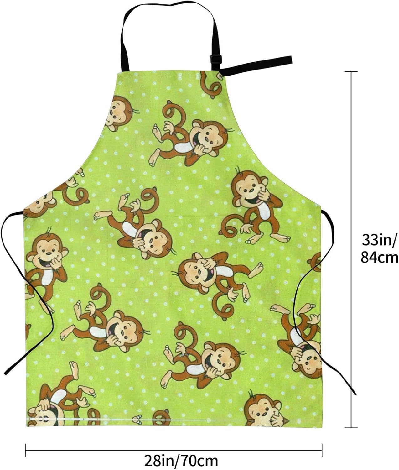 Green Clever Monkey Print Laundry apron 28x33 In Waterproof Kitchen Apron with Pockets for Cooking Baking
