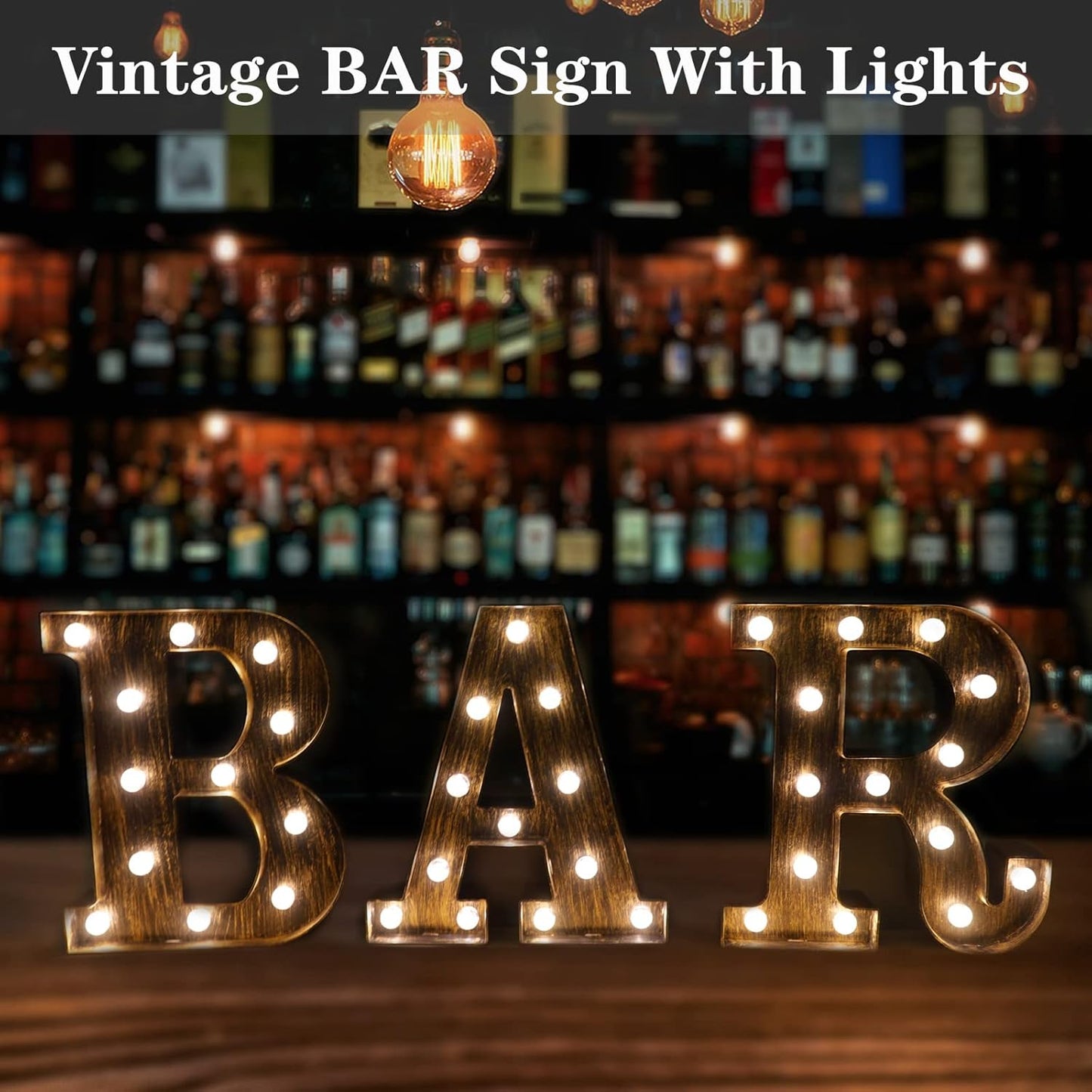 Light Up BAR Sign, LED Vintage Letters Home Decor Name Signs - Illumin