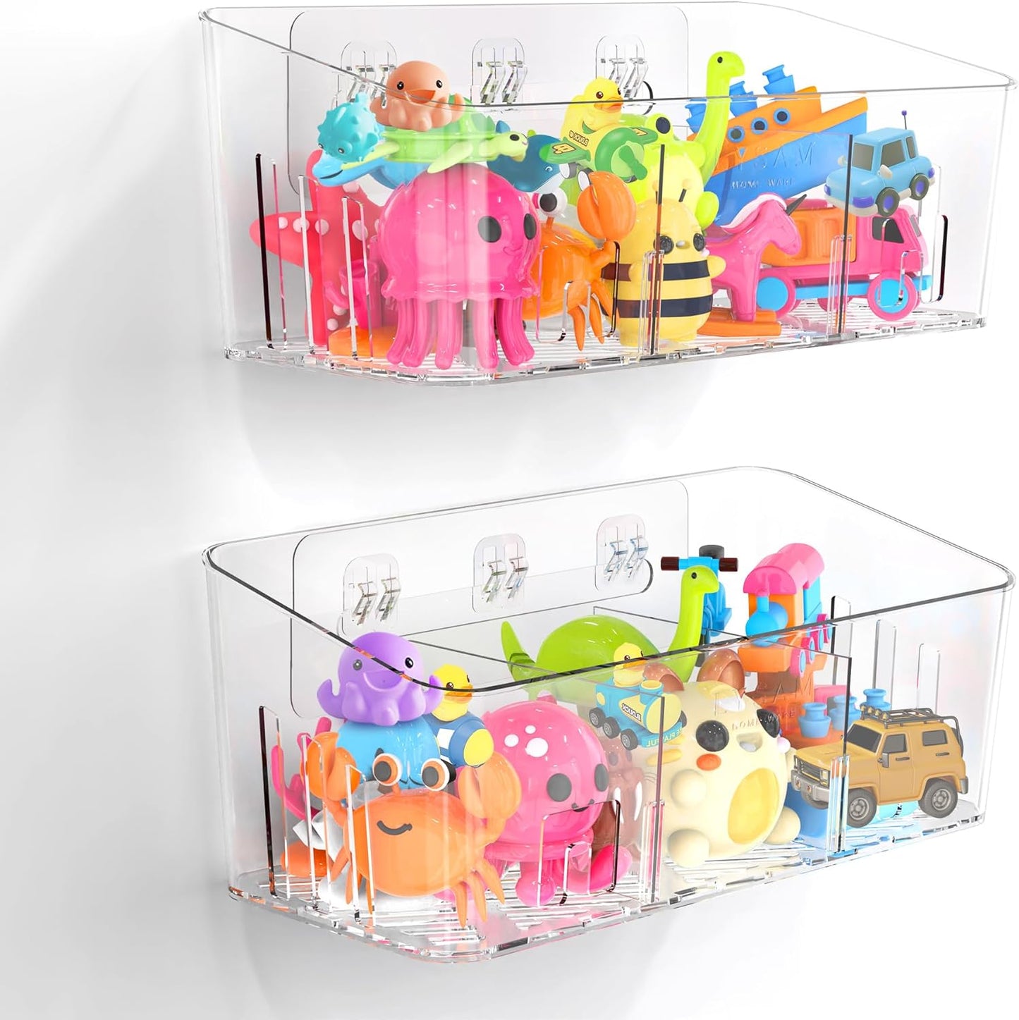 Lysam Bath Toy Storage 2 Packs, Large Bath Toy Holder with 3 Compartme