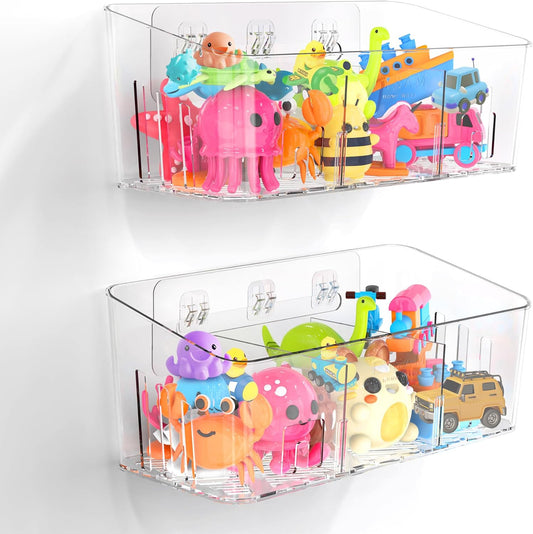 Lysam Bath Toy Storage 2 Packs, Large Bath Toy Holder with 3 Compartme