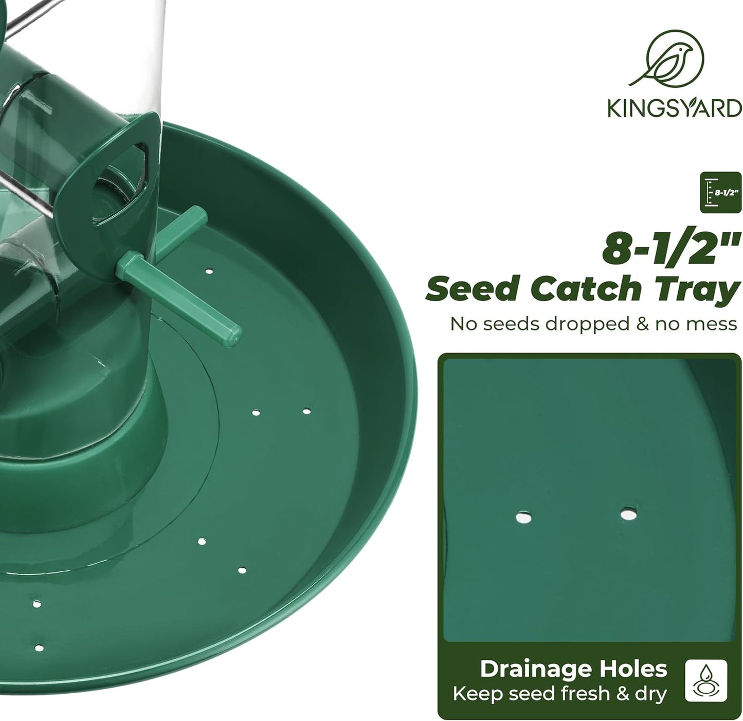 Kingsyard Metal Bird Feeders for Outdoors Hanging, Wild Bird Feeder with Large 11.5" Protective Dome and 8" Removable Tray, 3 lb Seeds Capacity (Green)