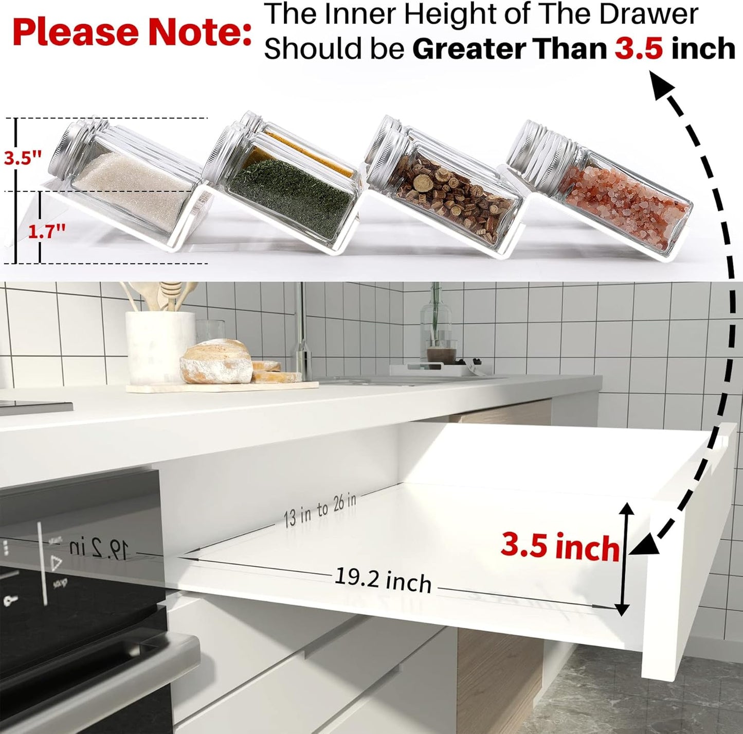 MIUKAA Clear Acrylic Spice Drawer Organizer, 4 Tier- 2 Set Expandable 