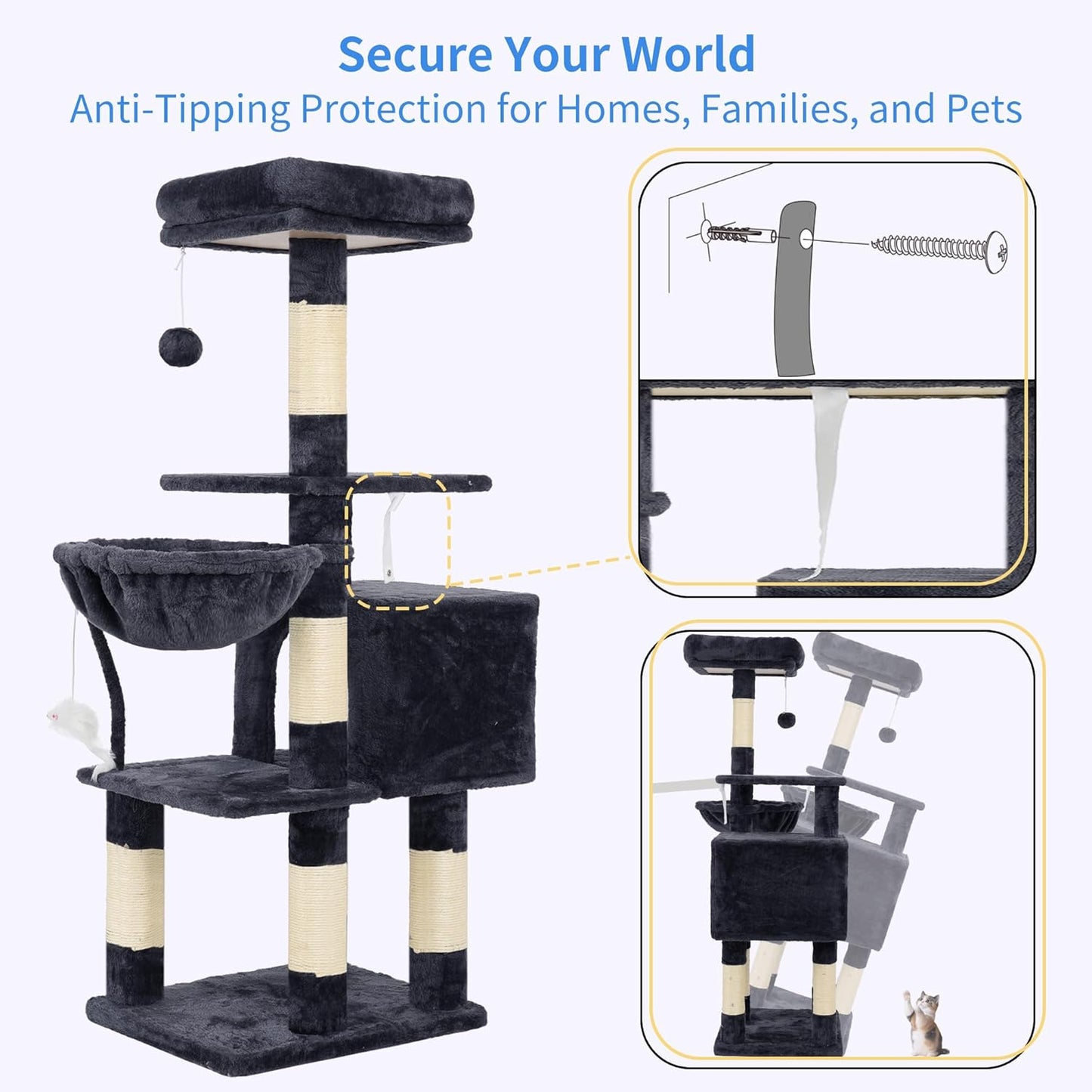 Heybly Cat Tree with Toy, Cat Tower Condo for Indoor Cats, Cat House w