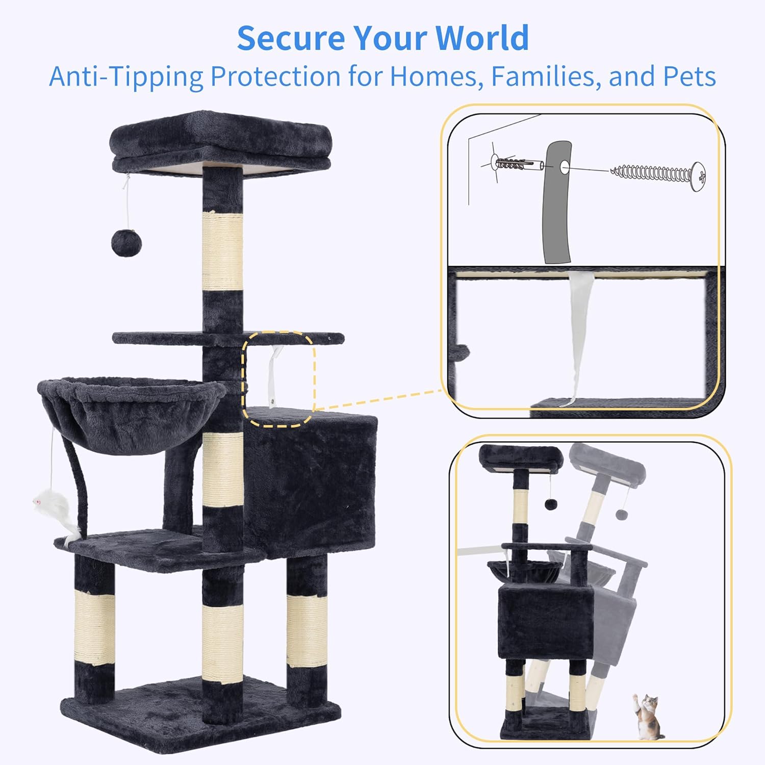 Heybly Cat Tree with Toy, Cat Tower Condo for Indoor Cats, Cat House w