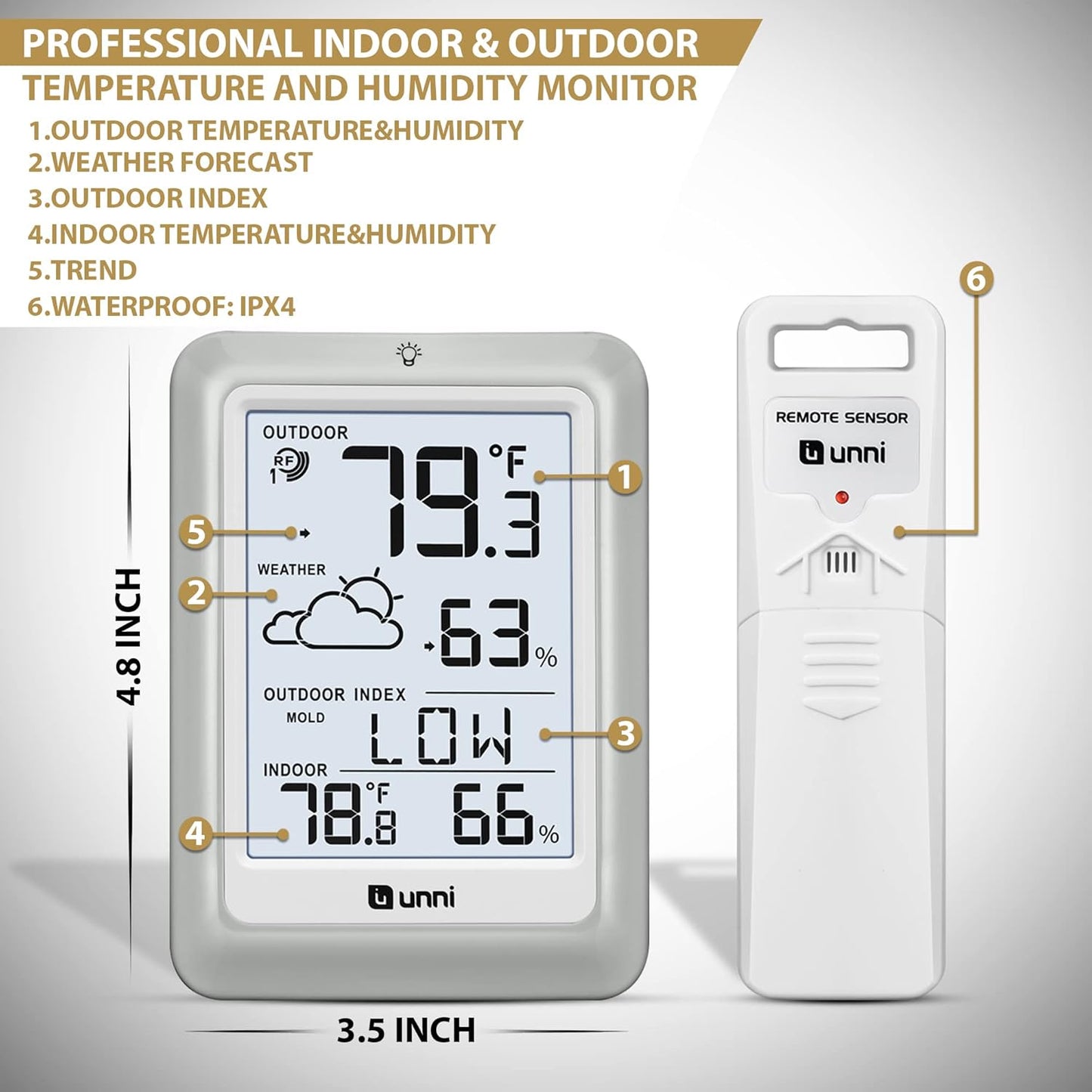 Indoor Outdoor Thermometer Hygrometer Wireless Weather Station, Temper