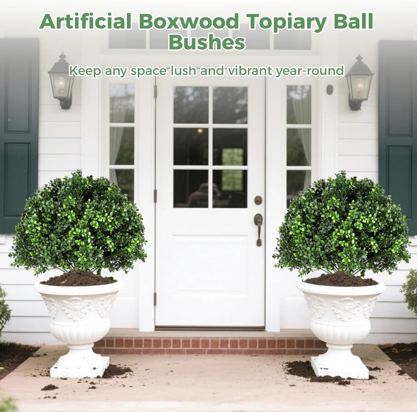 2 PCS Artificial Boxwood Topiary Ball Bushes, Realistic Topiary Ball Tree with Ground Spike, Weatherproof Faux Greenery Shrubs Bushes for Front Porch, Patio, Garden, Walkway, Planter Pot
