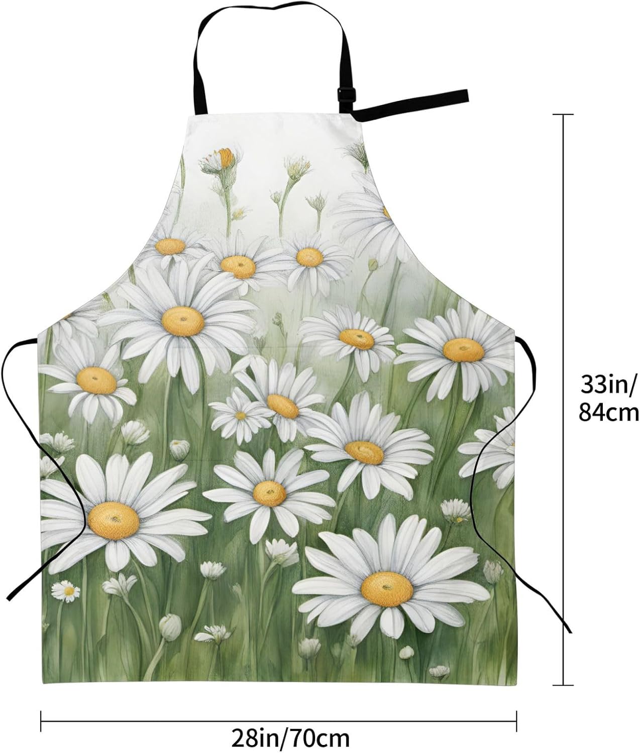 YANYU White Daisy Print 28x33 In Kitchen Apron Stylish Chef Apron with Pockets for Cooking Baking Painting