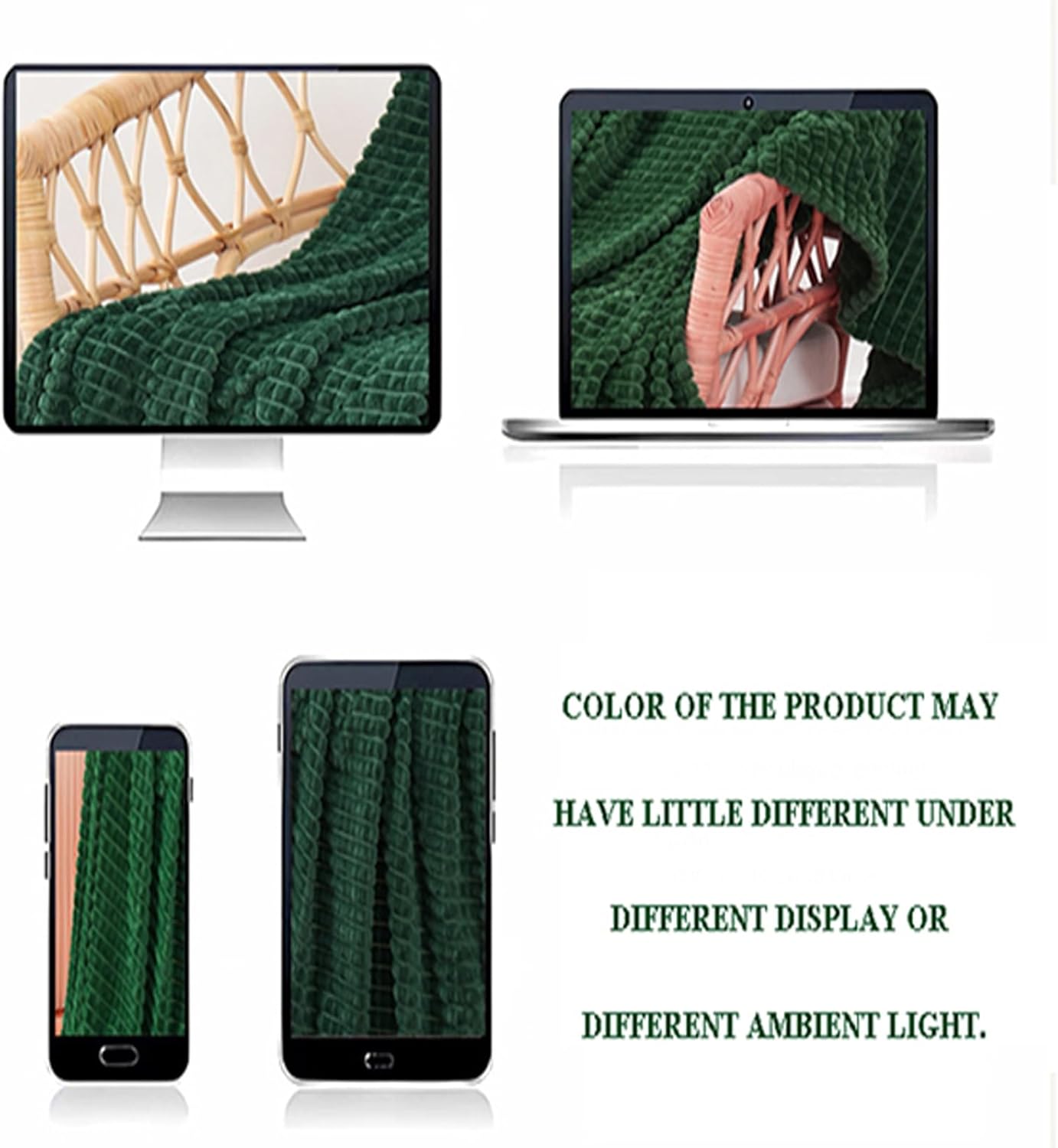 Puncuntex Green Throw Blanket 50"×60" Decorations Fleece Super Soft Plush Fuzzy Cozy Blanket with Square 3D Jacquard Grid Design Luxury Lightweight for Couch Sofa Chair,Dark Forest Green