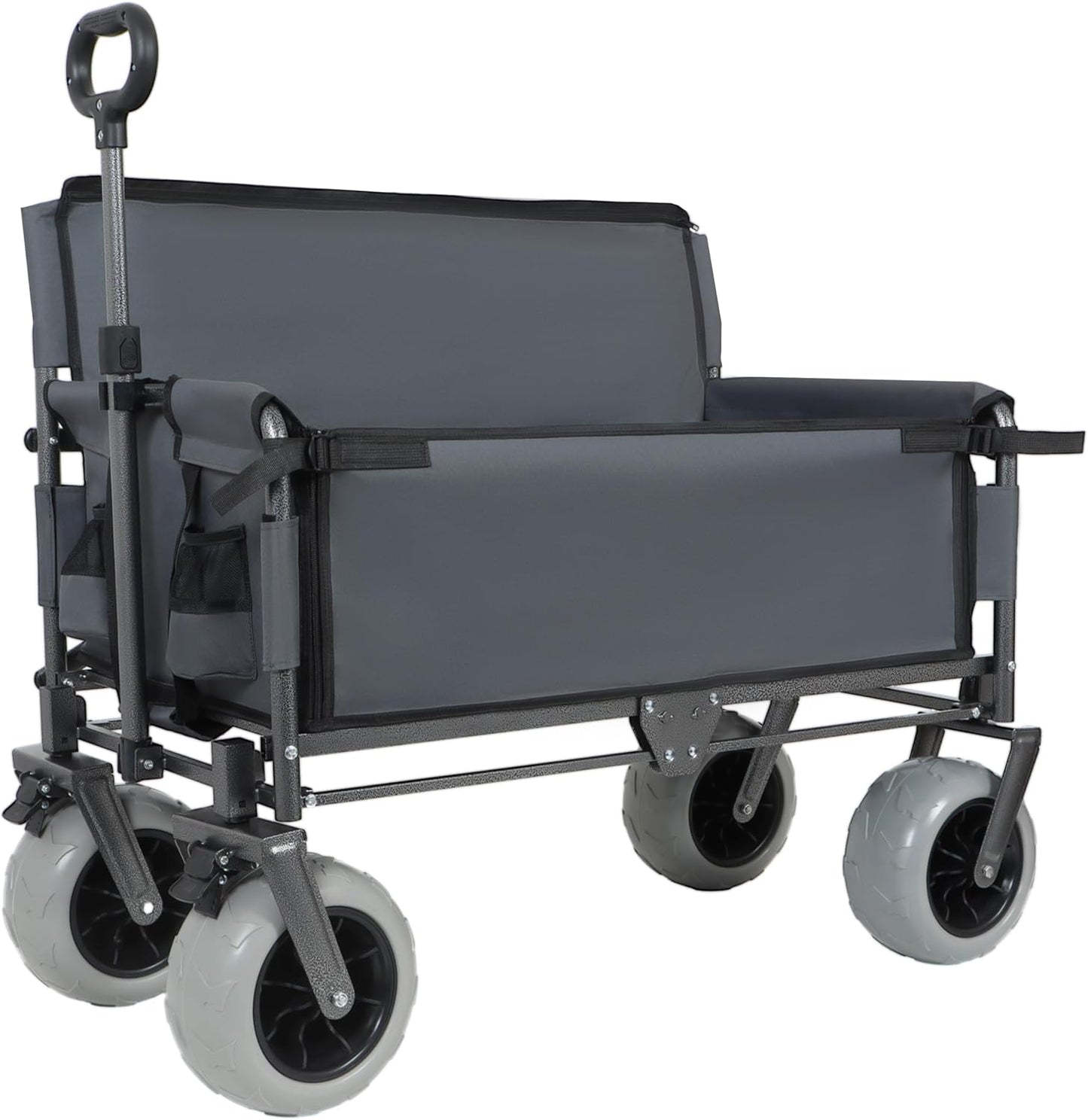 3-in-1 Folding Wagon with Bench Seat – 500lbs Capacity,Reinforced Carbon Steel Frame, 180L Cargo Space– Perfect for Camping, Beach, Outdoor Events & Heavy-Duty Hauling (Gray)