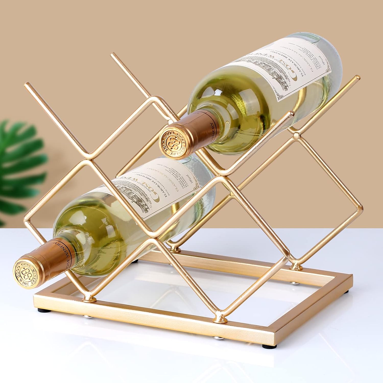 Countertop Wine Rack - 5 Bottle Freestanding Modern Gold Metal Small W