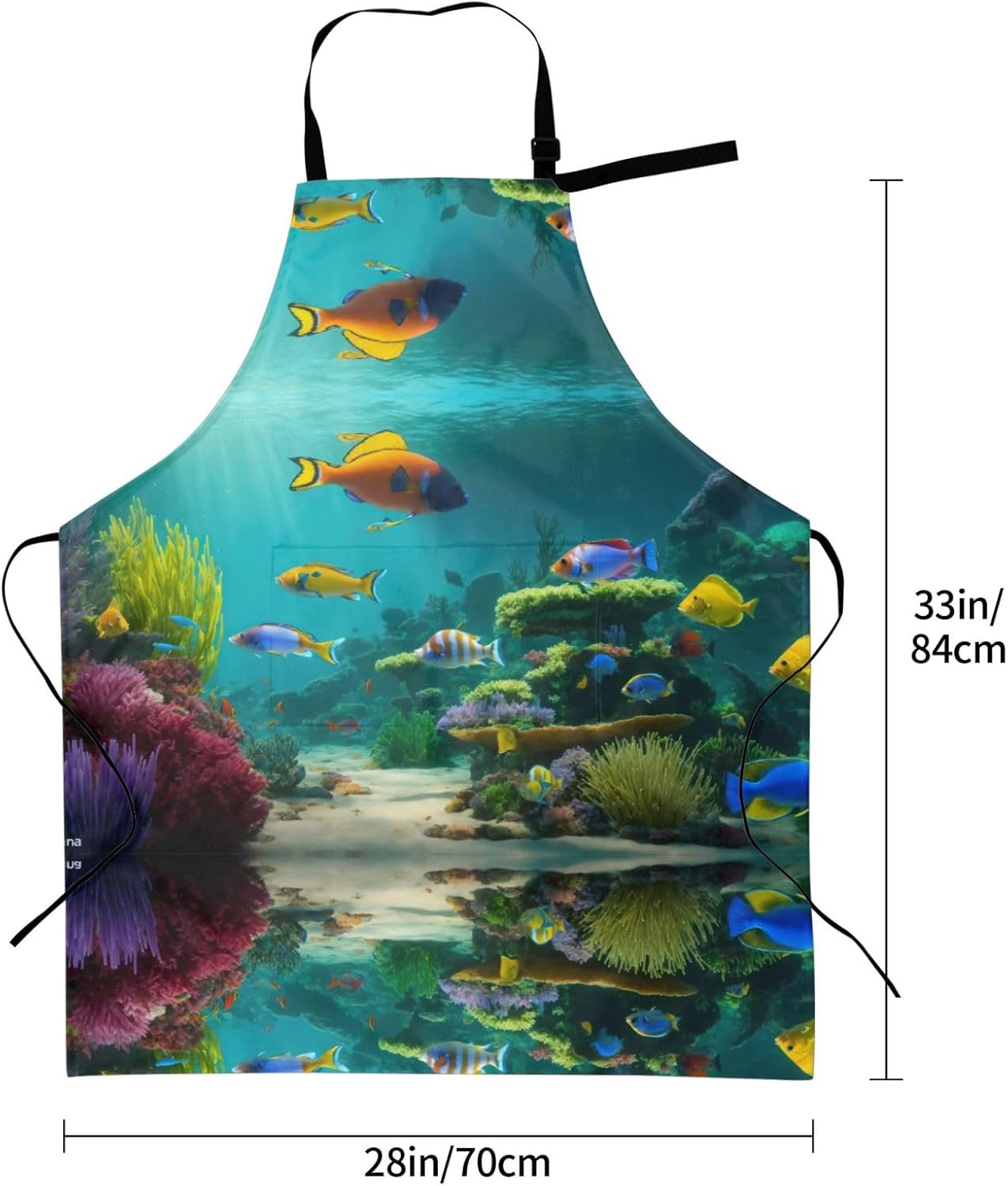 Cute Blue Fish Print Laundry apron 28x33 In Waterproof Kitchen Apron with Pockets for Cooking Baking