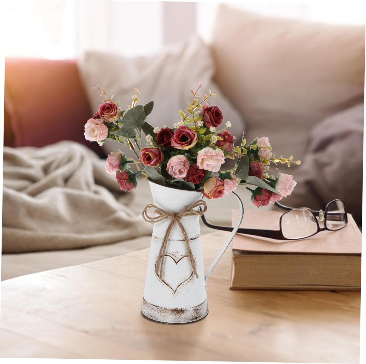 Vintage Style Vase Pot Desktop Ornament Rustic Farmhouse Galvanized Bucket Decor with Handle