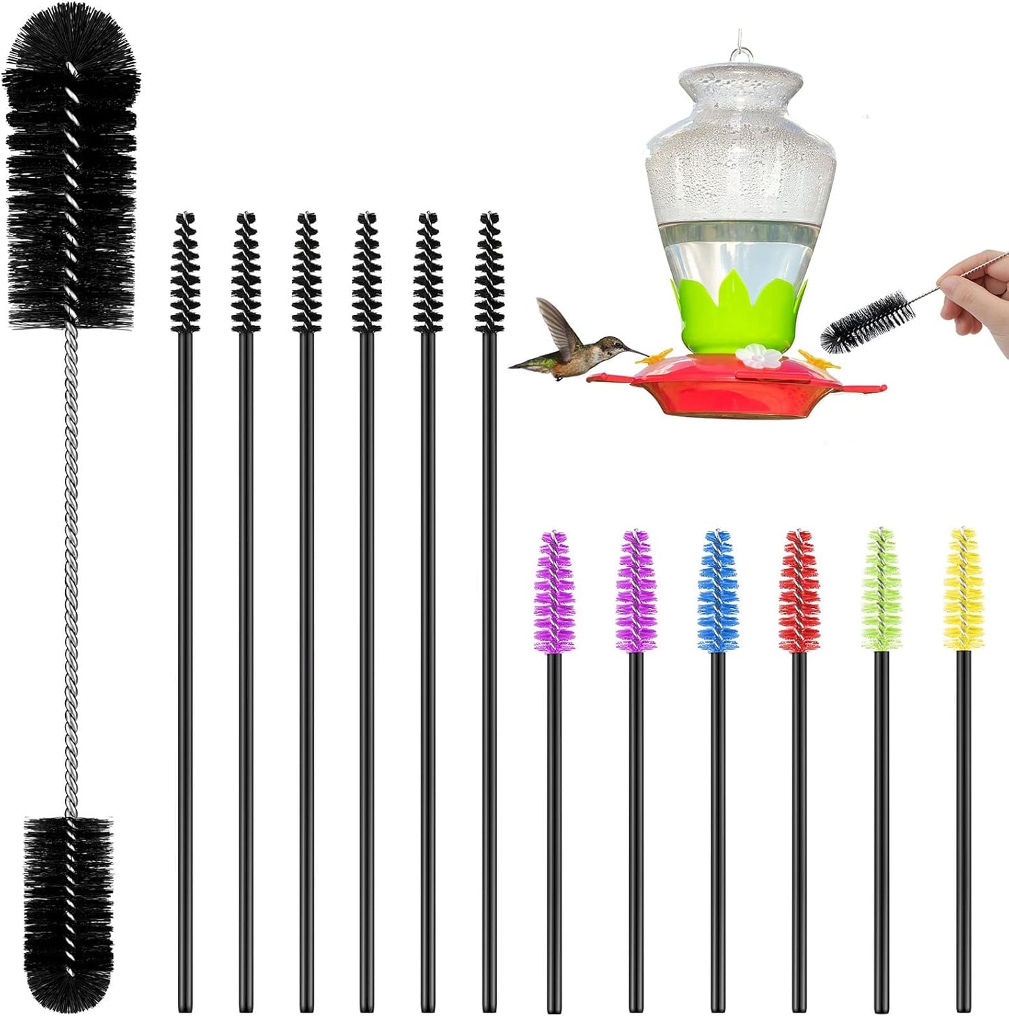 37 Pieces Hummingbird Feeder Cleaning Brush 3 Size Mini Nylon Tube Brushes Set 2 in 1 Double Headed Hummingbird Brush Cleaner for Bottles Tubes Jars Bird Feeder(Black)