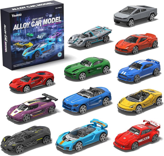 1:64 Scale Die-Cast Metal Toy Cars 12-Pack Vehicles Set, Includes Pick