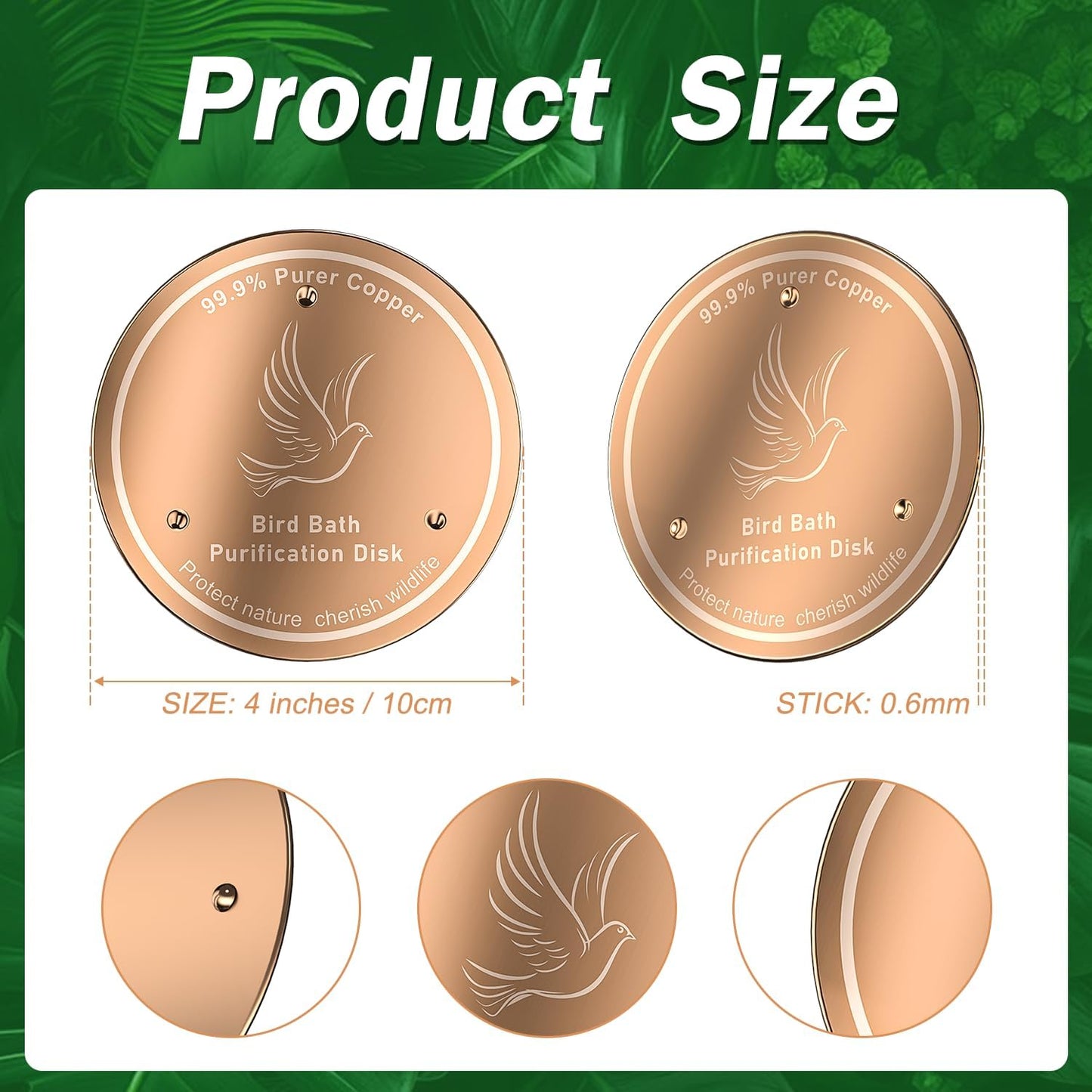Birdbath Copper Plate Water Purifier,with Stable 3-Point Support,Stable and Safe,Natural Clean Water Purifier,Universal Outdoor Birdbaths(2 Pack)