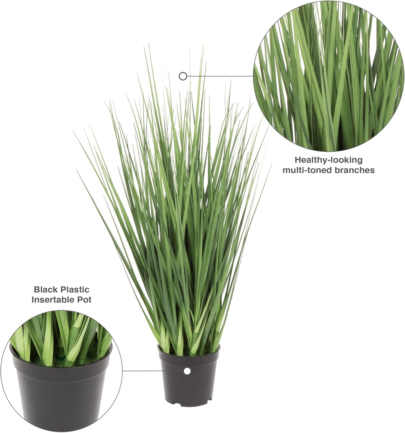 Vickerman Everyday 24" Artificial Extra Full Green Grass with Black Plastic Pot - Faux Grass Plant Decor - Home Or Office Indoor Greenery Accent - Maintenance Free