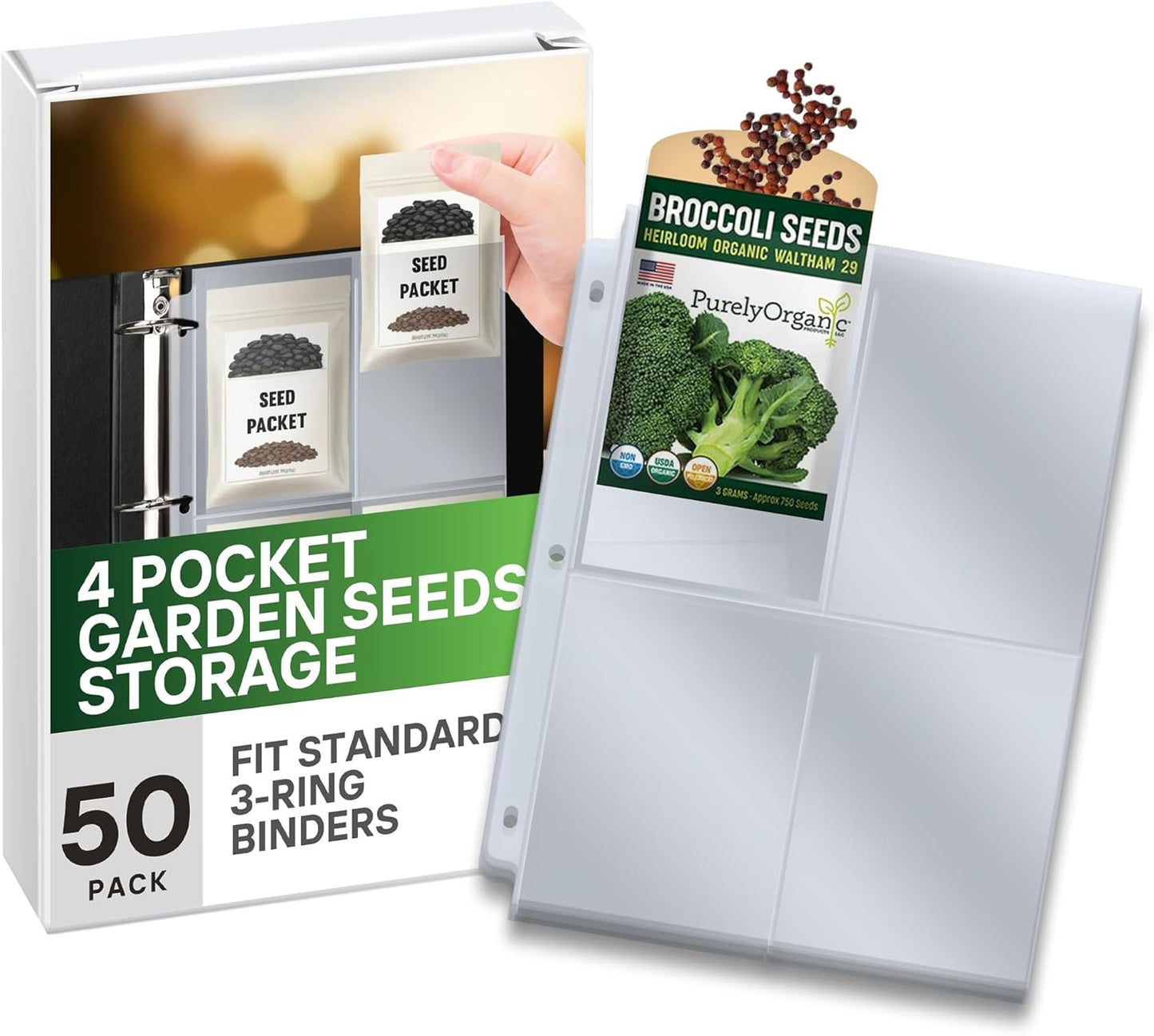 Performore Seed 400 Storage Organizer Sleeves (3.5" x 5.25") – 4 Pocke