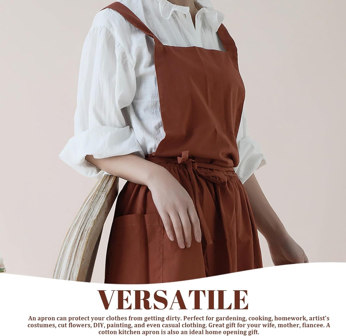 Aprons, Gardening Apron for Women Cross Back Aprons for Women Pinafore Apron Women Cotton Linen Cross Back Apron with Pockets for Gardening Works Pinafore Dress