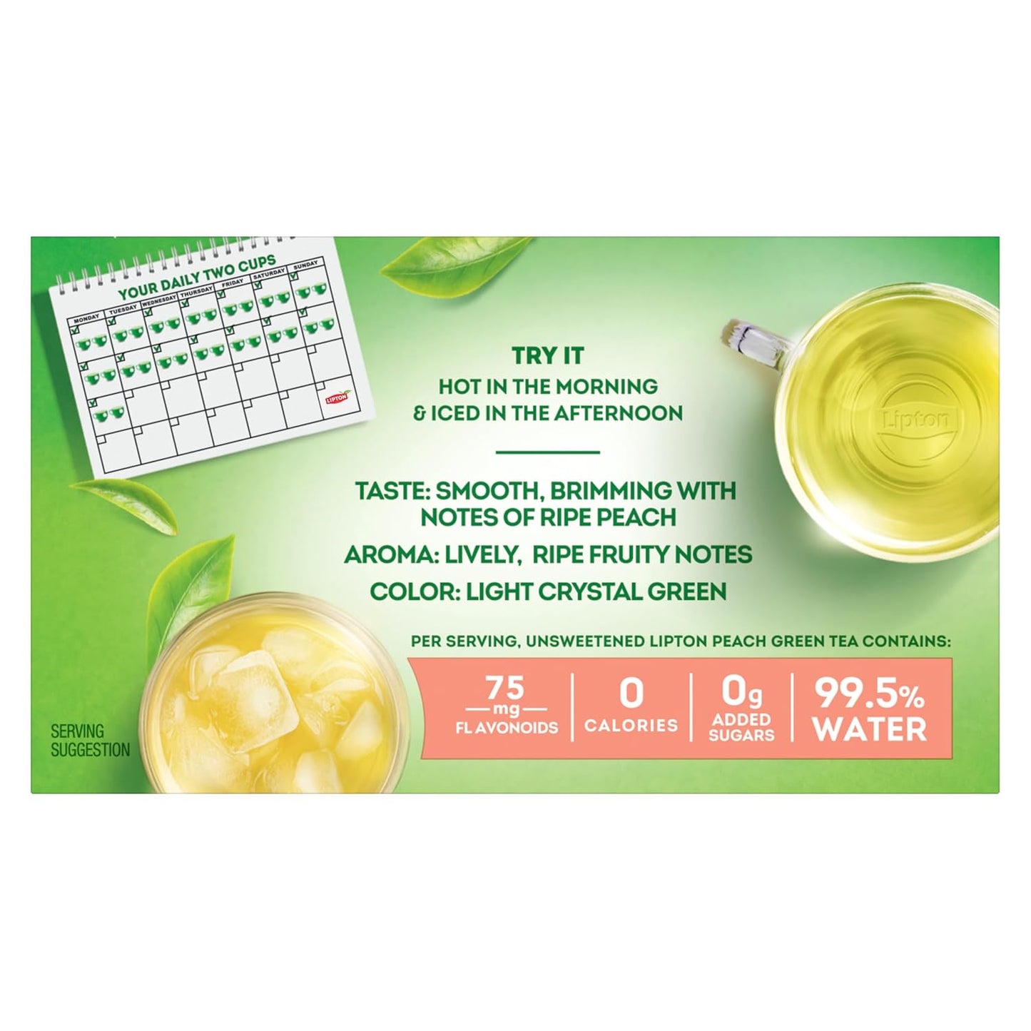 Lipton Peach Green Tea Bags, Flavored, Unsweetened Teabags for Hot Tea or Peach Iced Tea with Caffeine and Flavonoids, 20 Total Tea Bags