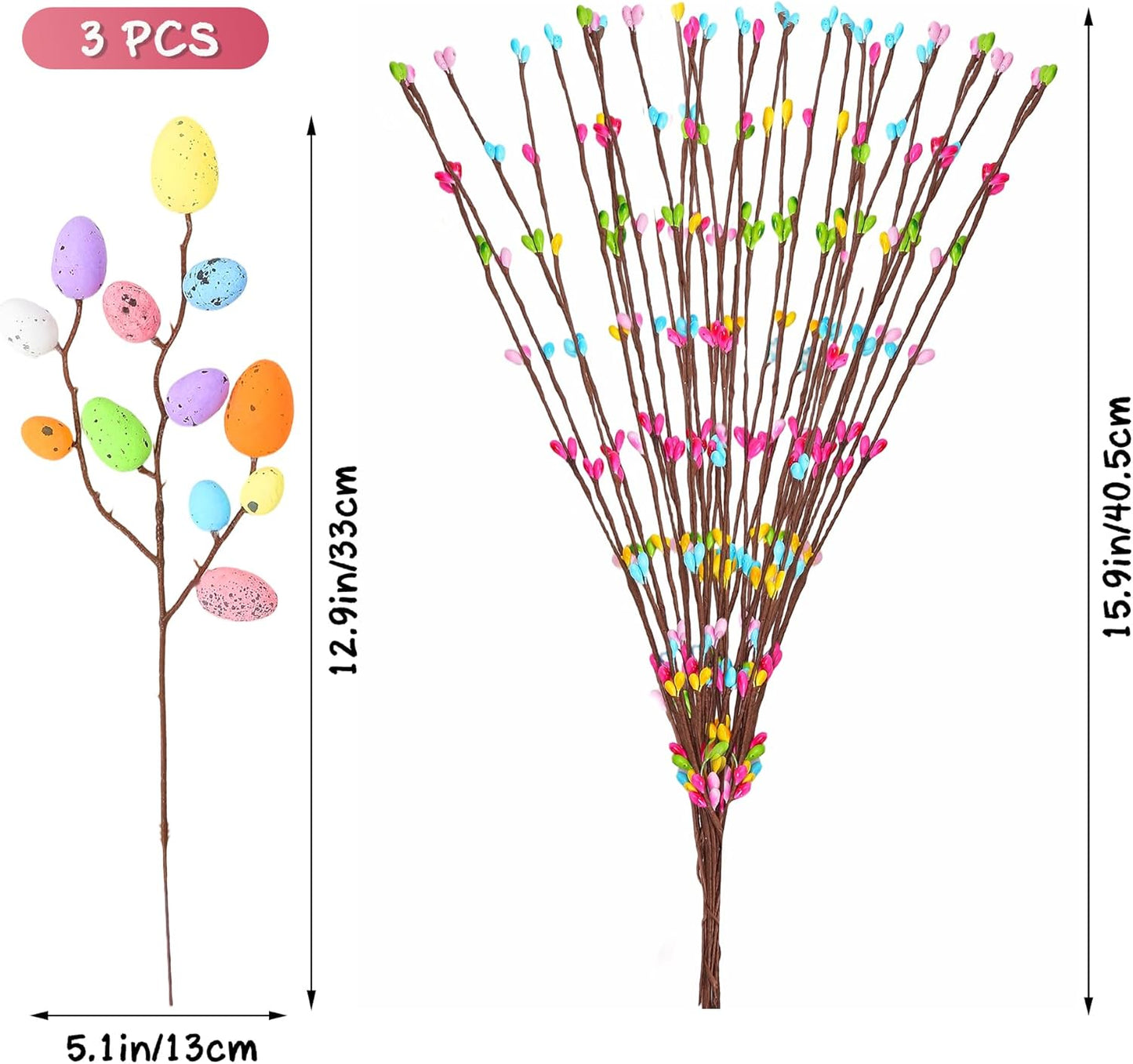 Yunfan 39Pcs Easter Decorations Artificial Easter Spray Vine with Pastel Eggs and Berries Spring Flower Stems Egg Twig Branches for Home Vase Decor Floral Arrangement Centerpiece Wreath Decoration