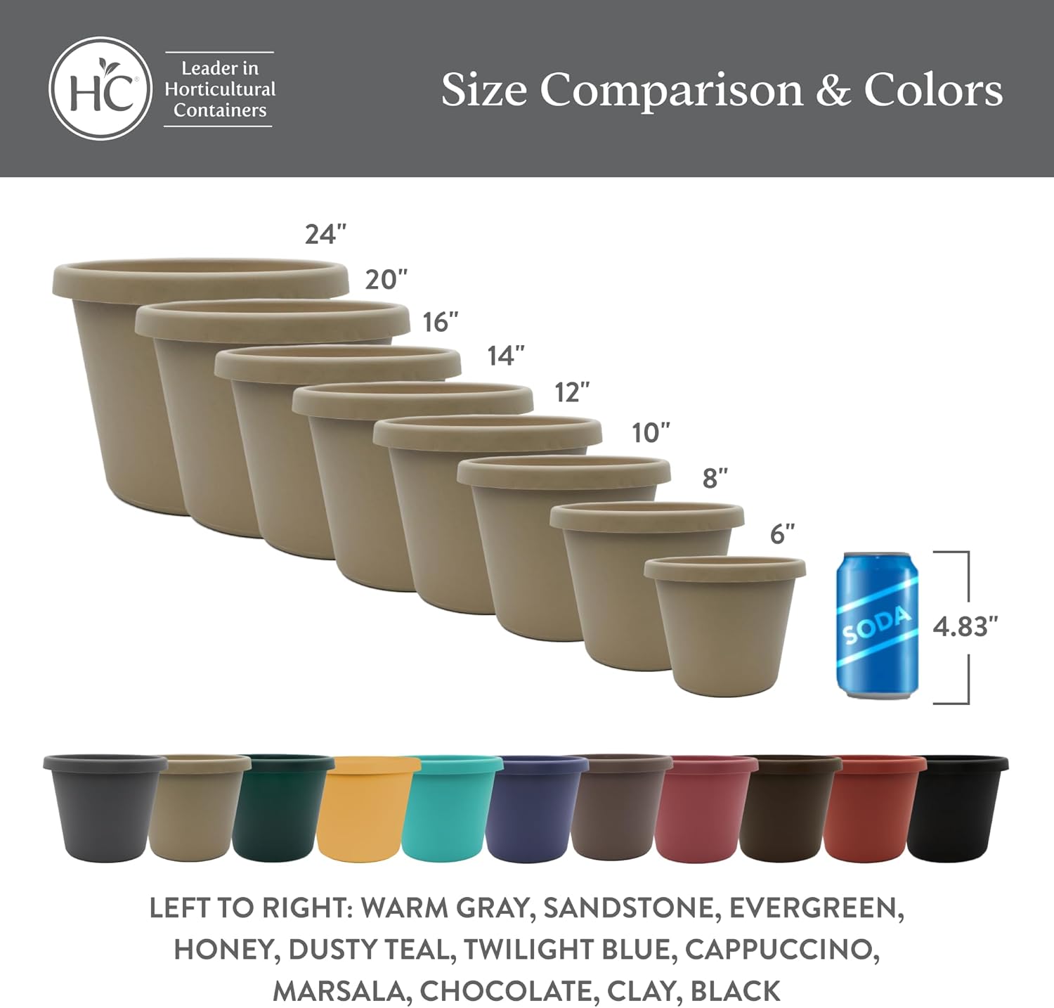 The HC Companies 14 Inch Prima Round Planter Pots w/Drainage Holes & R