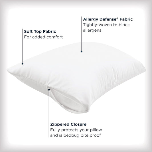 Set of 4 Standard/Queen AllerEase Pillow Protectors - Moisture Wicking, Advanced Allergy Protection - Premium Polyester, Zippered Protectors