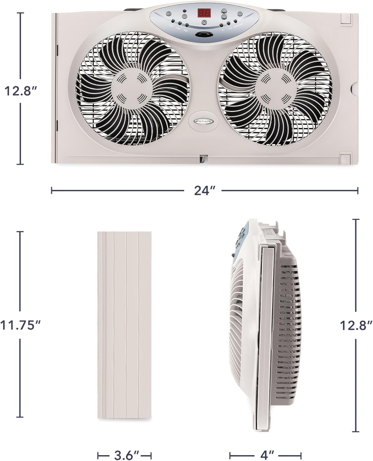 Bionaire Window Fan with Reversible Airflow Blades – 3-Speed Settings, Programmable Thermostat, LED Display, Remote Control, Fits 24–36" Windows, No Assembly Required