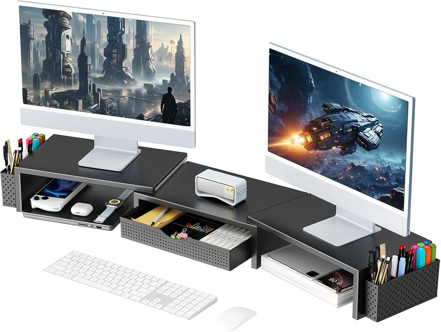 gianotter Dual Monitor Stand Riser, Desk Organizer With Drawer and 2 P