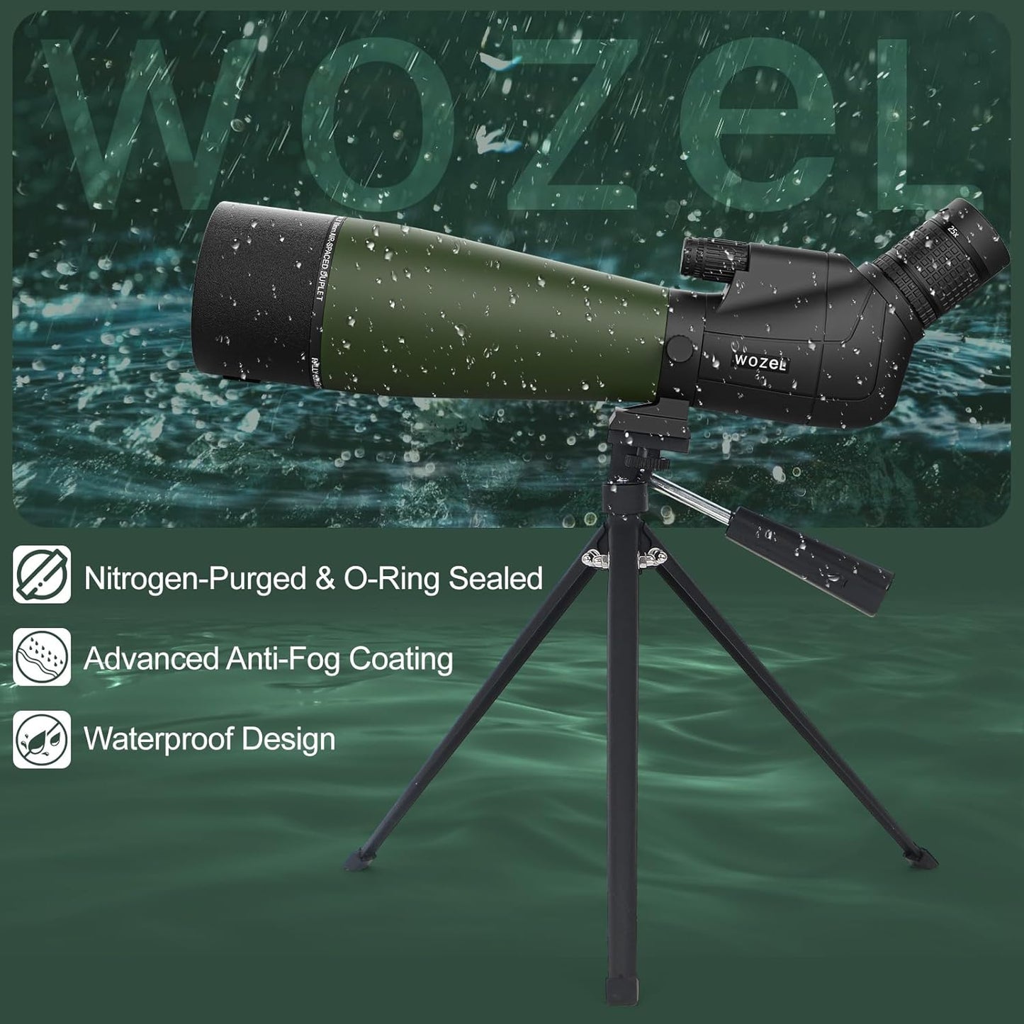 WOZEL 25-75x80 Spotting Scope with Tripod - Phone Adapter & Carrying Bag Included, HD BAK4 Prism Waterproof Spotter Scope for Target Shooting, Bird Watching & Wildlife Viewing