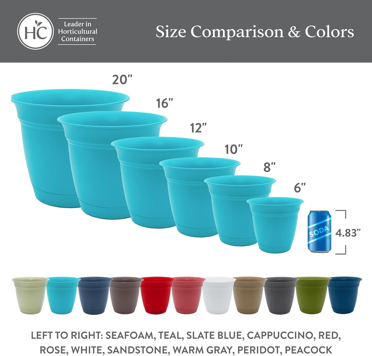 The HC Companies 12 Inch Eclipse Round Planter Pots with Drainage Hole