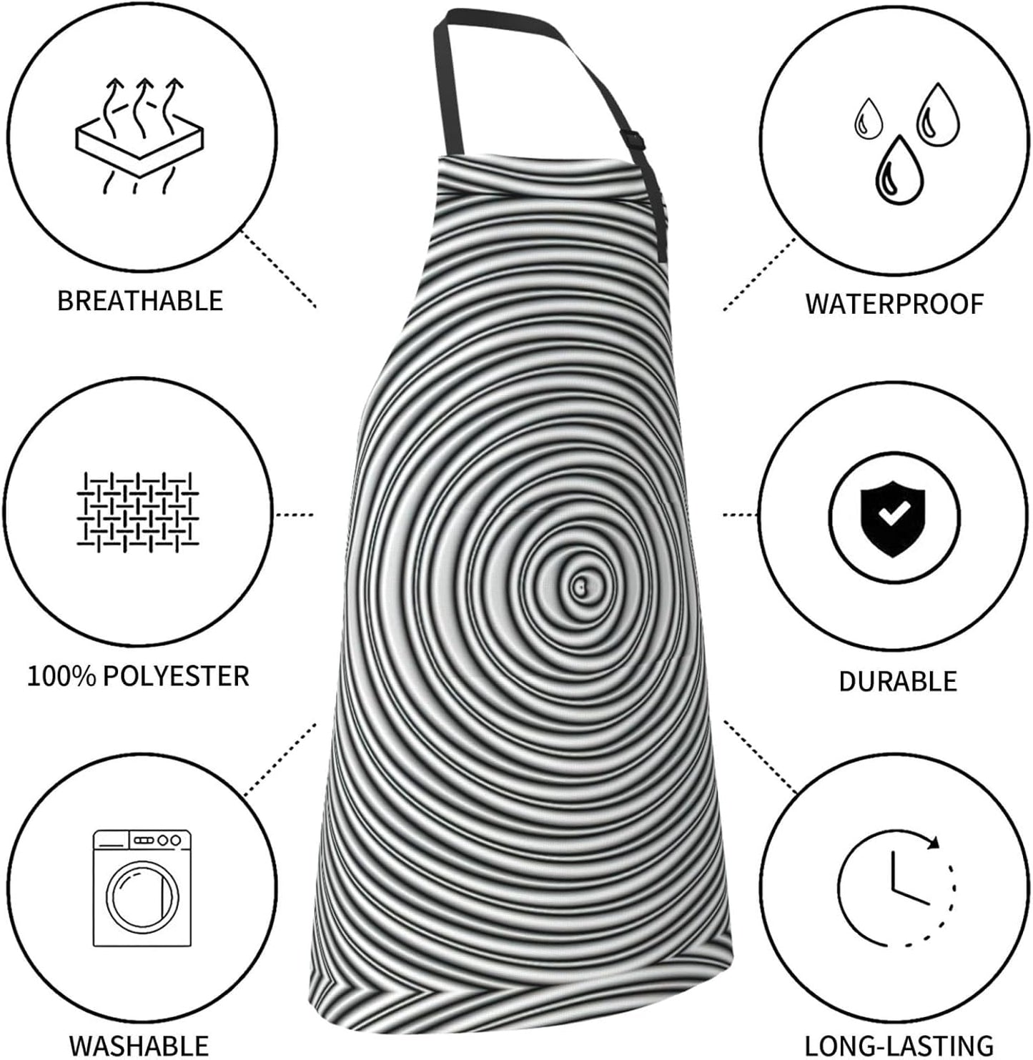 Optical Spin Illusion Print Laundry apron 28x33 In Waterproof Kitchen Apron with Pockets for Cooking Baking
