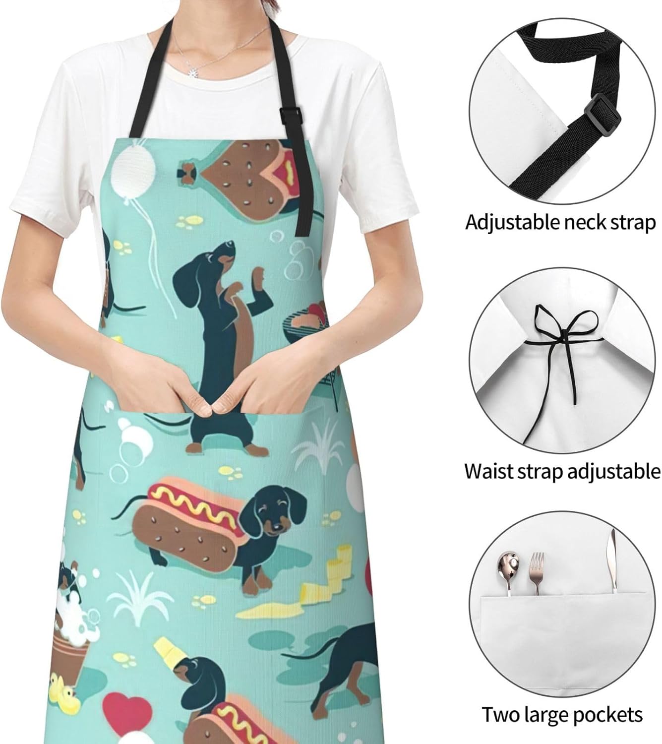 Hot Dogs and Lemonade Print Laundry apron 28x33 In Waterproof Kitchen Apron with Pockets for Cooking Baking