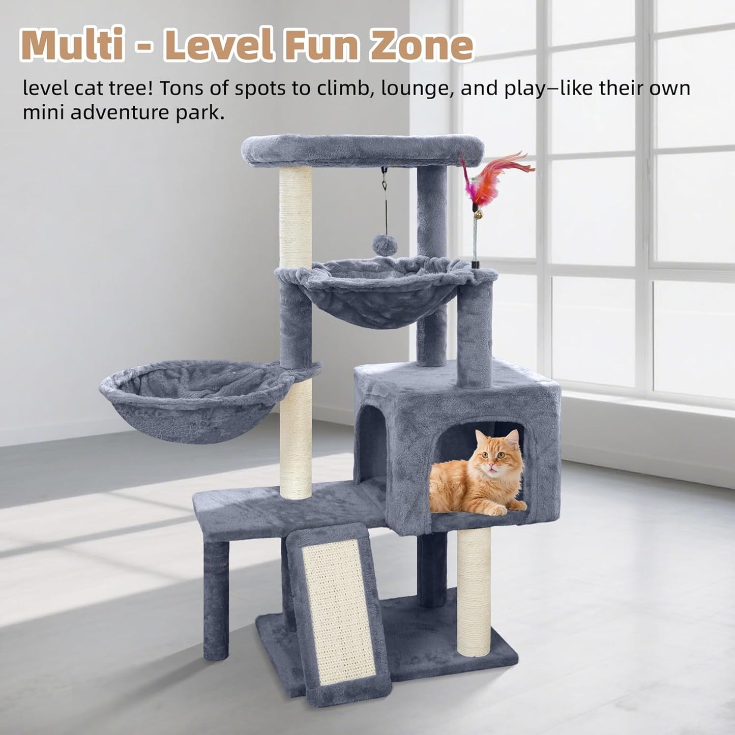 Cat Tree with Cat Condo and Two Hammocks, Cat Tree with Scratching Pos