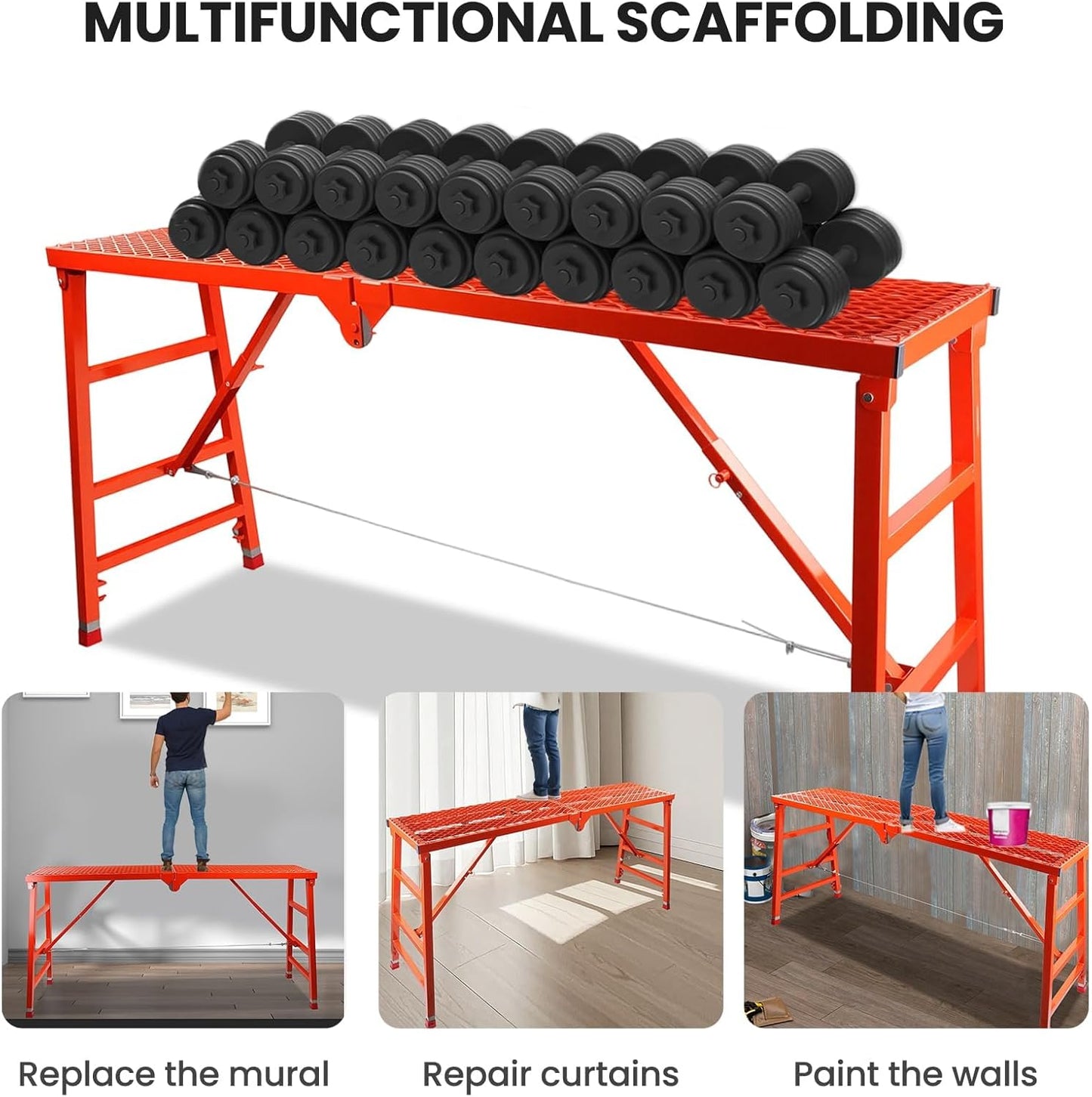 Foldable Scaffolding Platform, 70.8x15.2x36.2-62 Inch Portable Work Pl