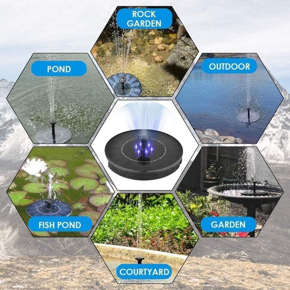 Solar Fountain Solar Fountain 2W Solar Powered Fountain Pump with LED Lights Solar Water Pump Floating Fountain Solar Bird Bath Fountain for Bird Bath Pond Outdoor Aquarium and Garden
