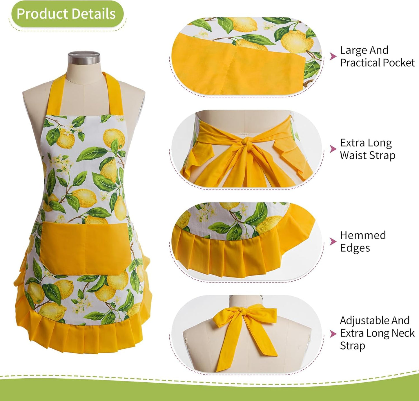Vintage Floral Apron for Women with Functional Pockets Adjustable Neck