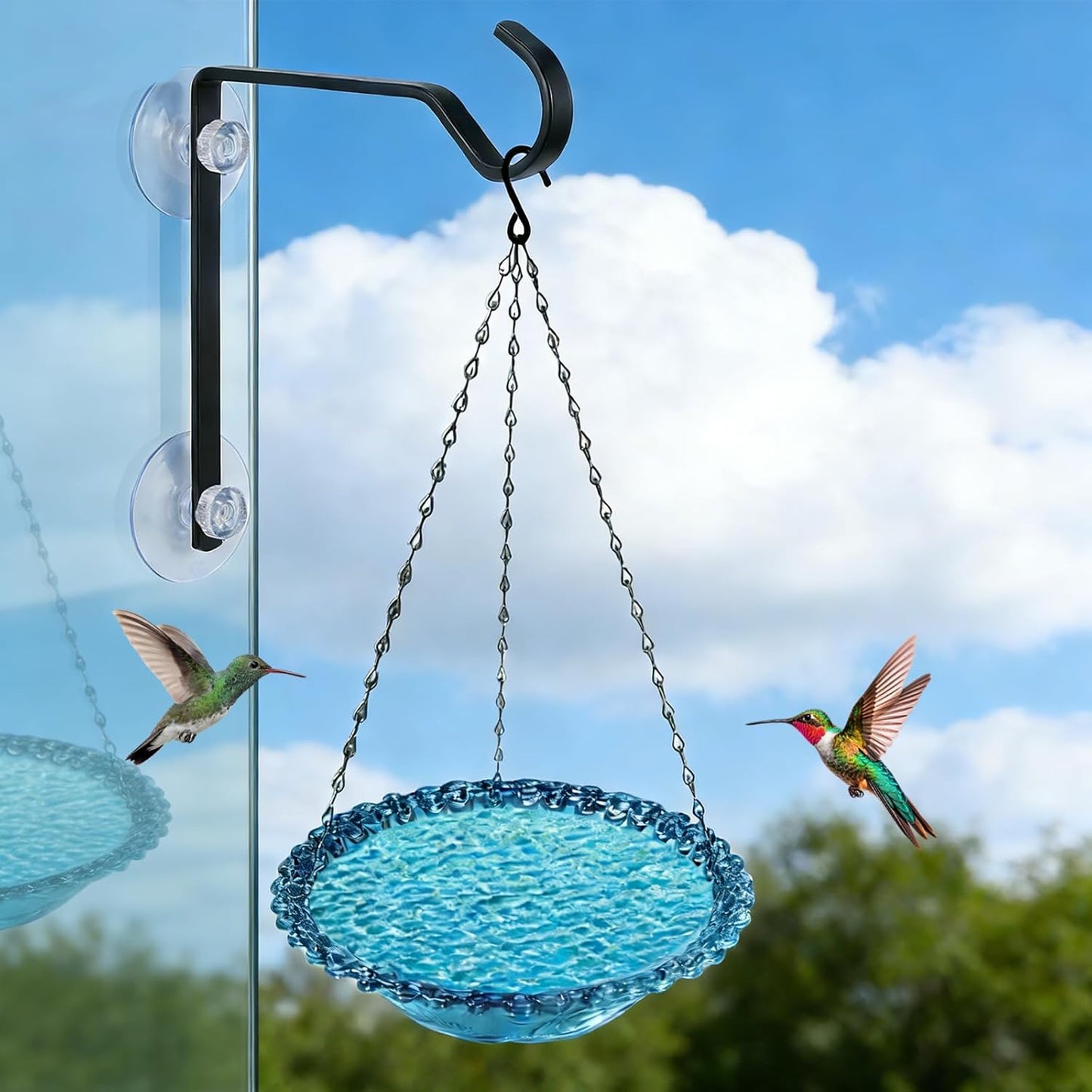 1 Pcs Hanging Bird Feeder for Outdoors,Recycled Plastic Platform Bird Feeder with Strong Suction Cups Hangers Weatherproof Wild Feeders for Cardinals and Bluebirds - Ideal Garden Gift (1 PCS)