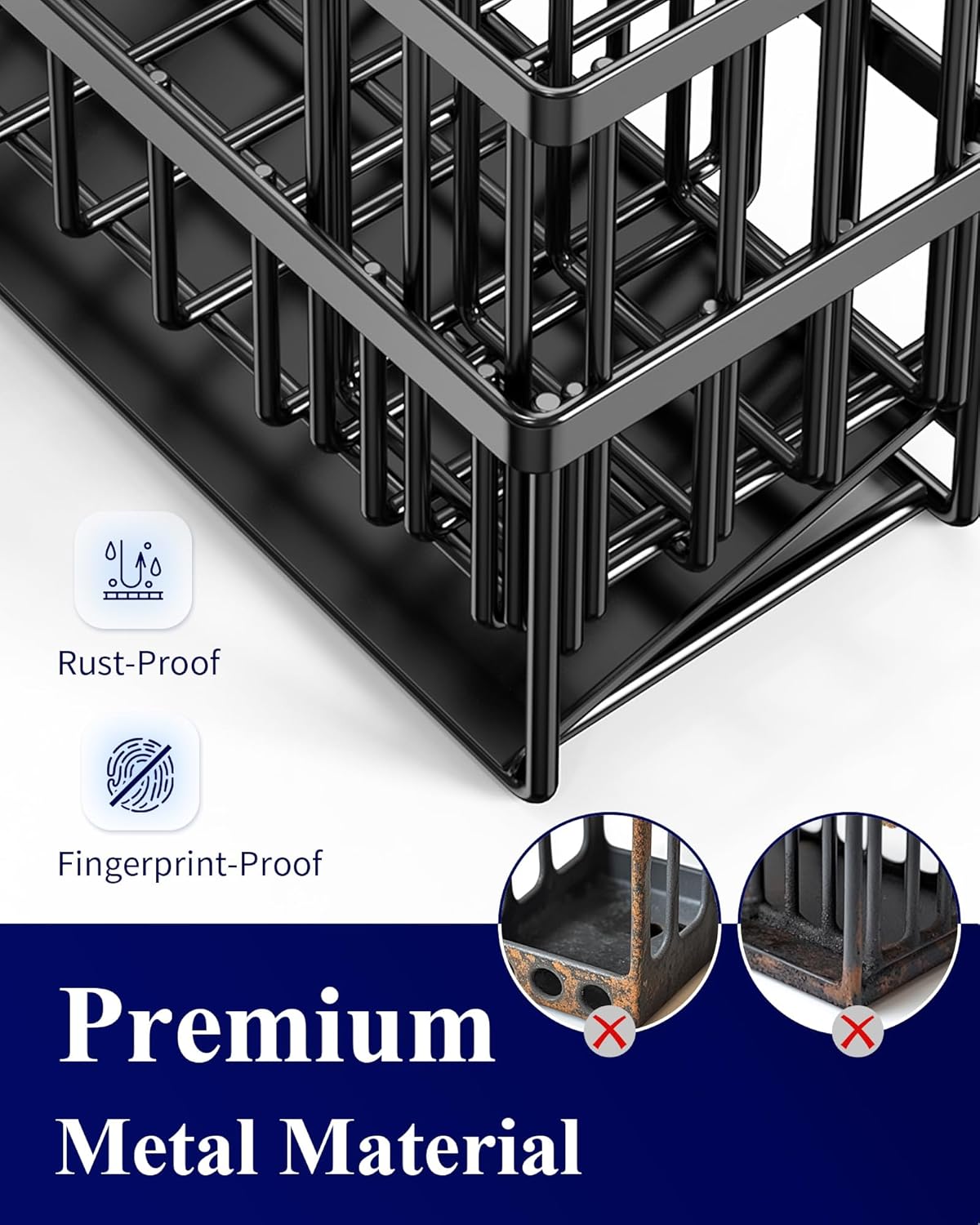 Kitsure Sponge Holder for Kitchen Sink - Rustproof Stainless Steel Sink Caddy Organization and Storage Essentials with High Brush Holder, Home Decor Accessories, 7.9" x 3.7" x 6.2", Black