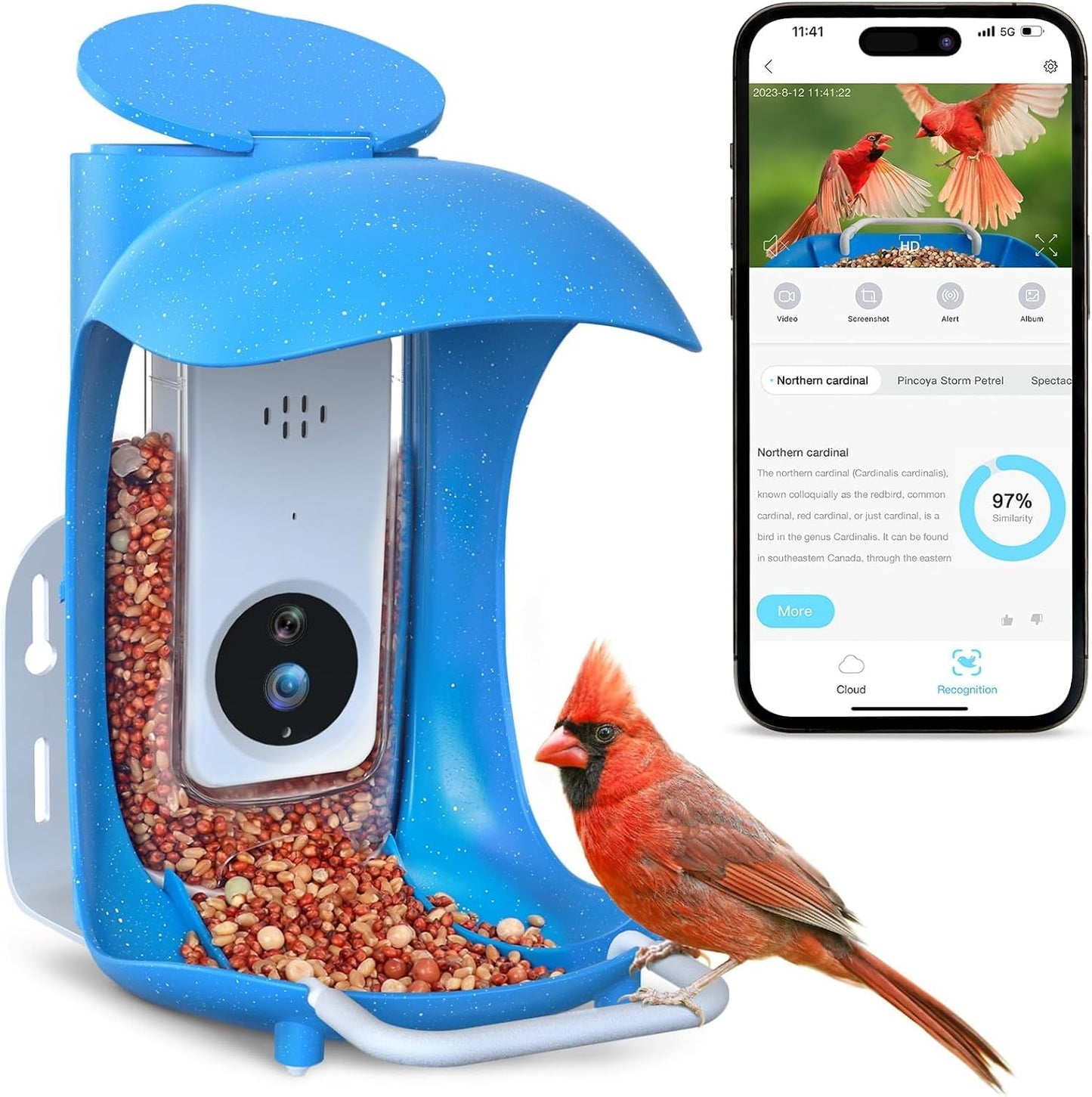 1296P HD AI Identify Smart Bird Feeder with Camera,1296P HD AI Identify Wild Watching Camera, Auto Capture Videos & Motion Detection,Gift for Bird Lover (2.4G HZ WiFi)(Blue)