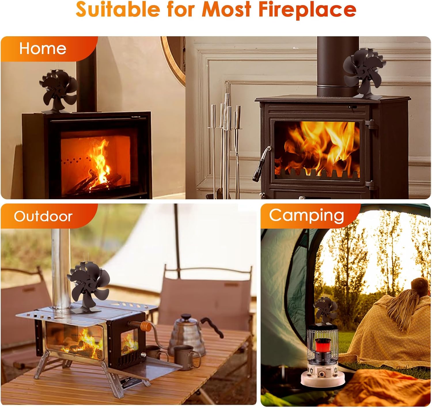Wood Stove Fan Heat Powered Fireplace Fan Non Electric, Thermal Fan fo