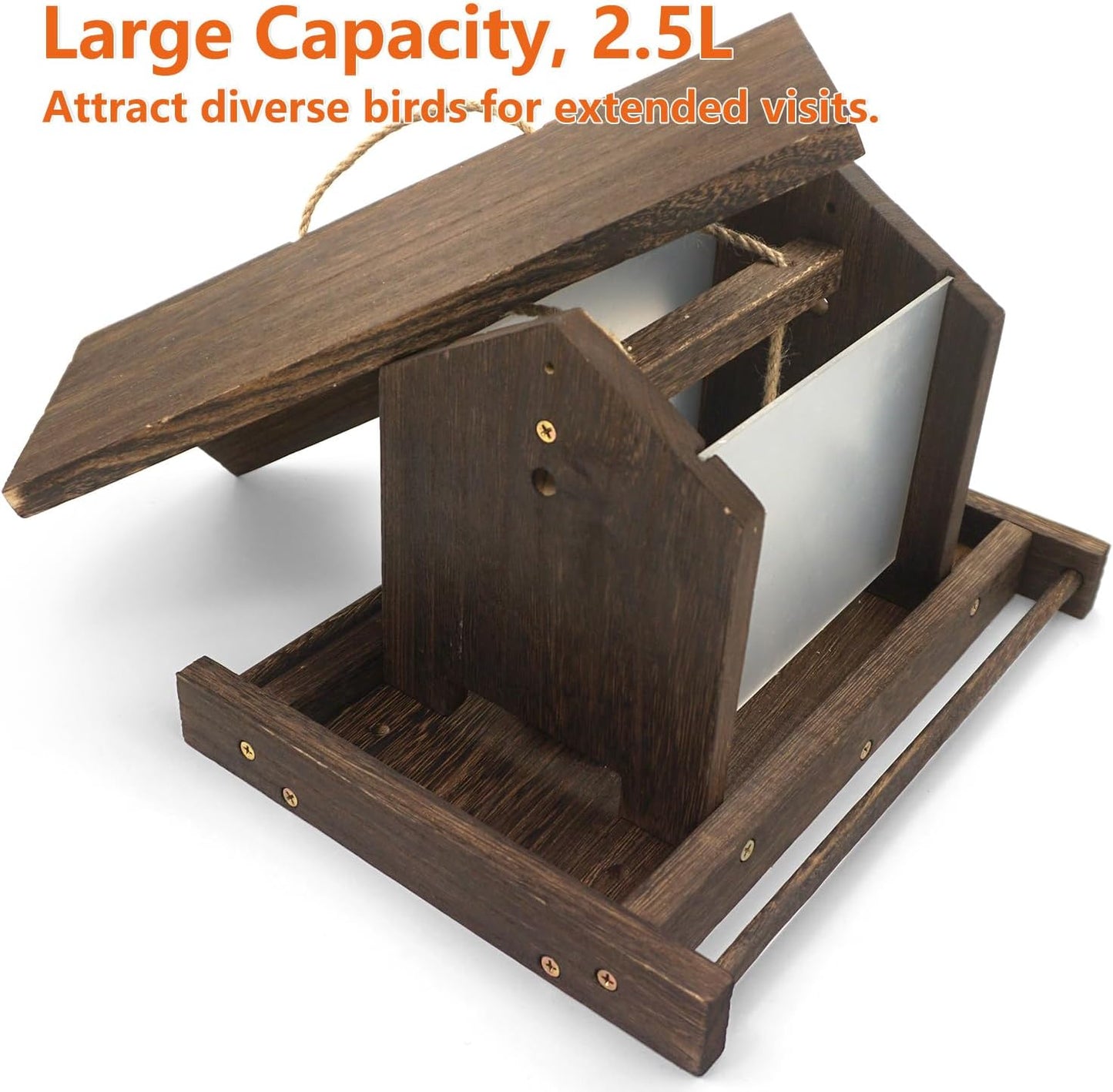 Wooden Bird Feeder Large Capacity Wood Birdfeeder for Feeding Outside Garden Wild Finches Robin Sparrow Blue Jay Chickadees