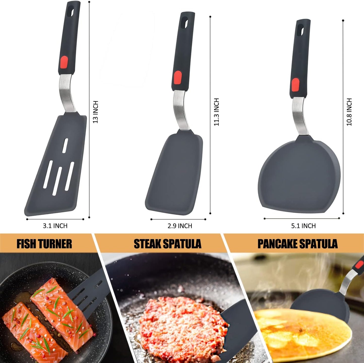 Silicone Spatula Turner Set of 3, Beijiyi 600°F Heat Resistant Cooking