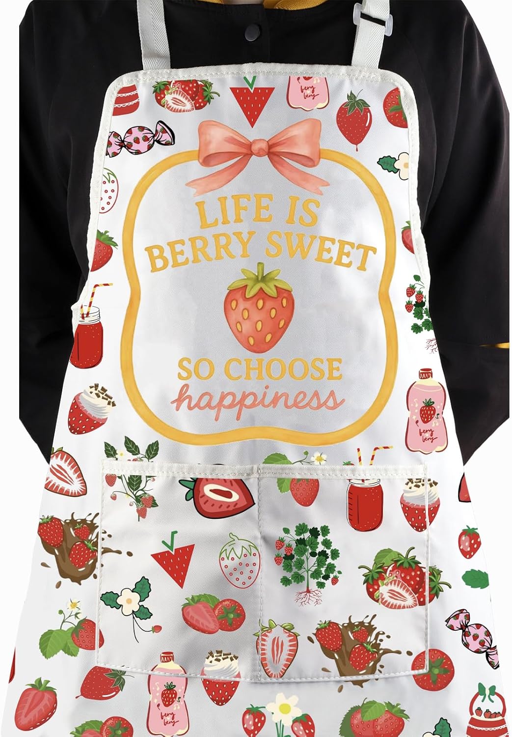 WCGXKO Life Is Berry Sweet So Choose Happiness Strawberry Summer Kitchen Apron Fruit Positive Gift Mental Health Matters Gift