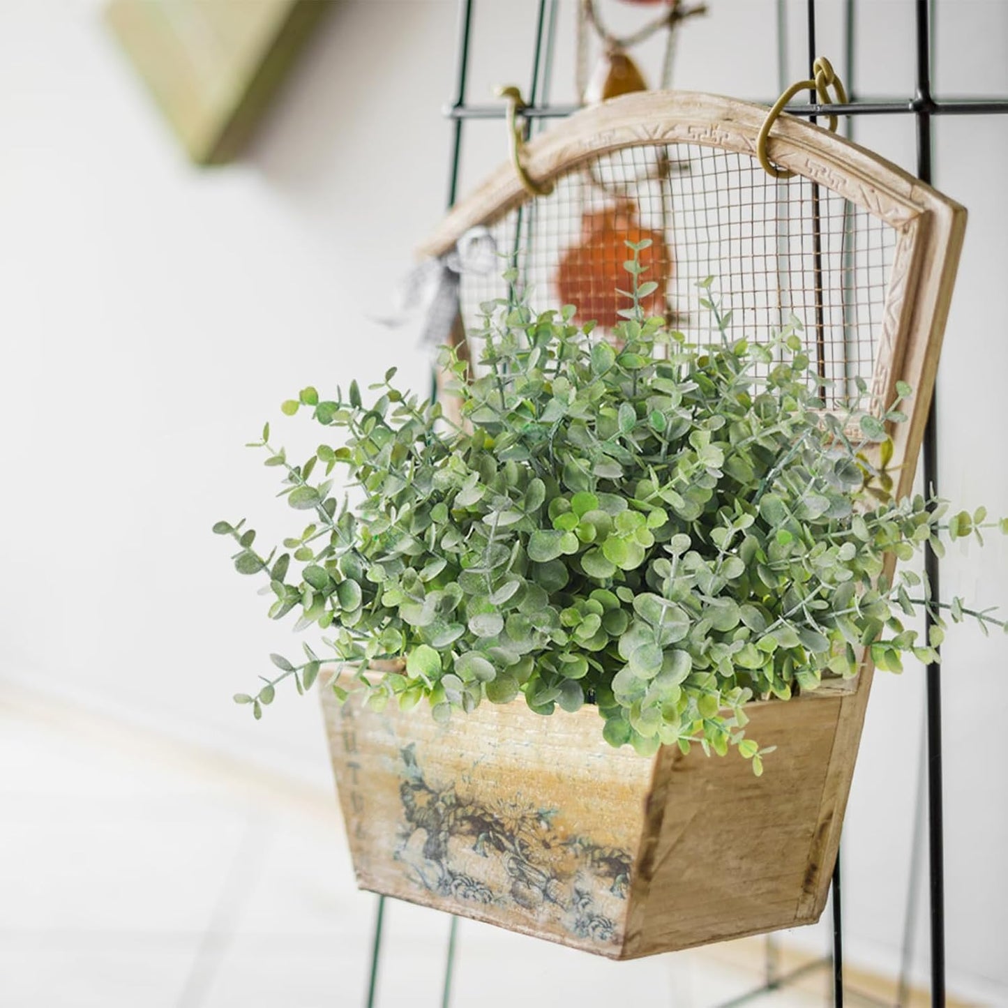 RECUTMS 12 Bundles Artificial Bushes Greenery Plants Stems Faux Shrubs Boxwood Plants Outdoor Fake Eucalyptus for Spring Farmhouse Home Wedding Patio Indoor Outdoor Easter Decor(Dusty Green)