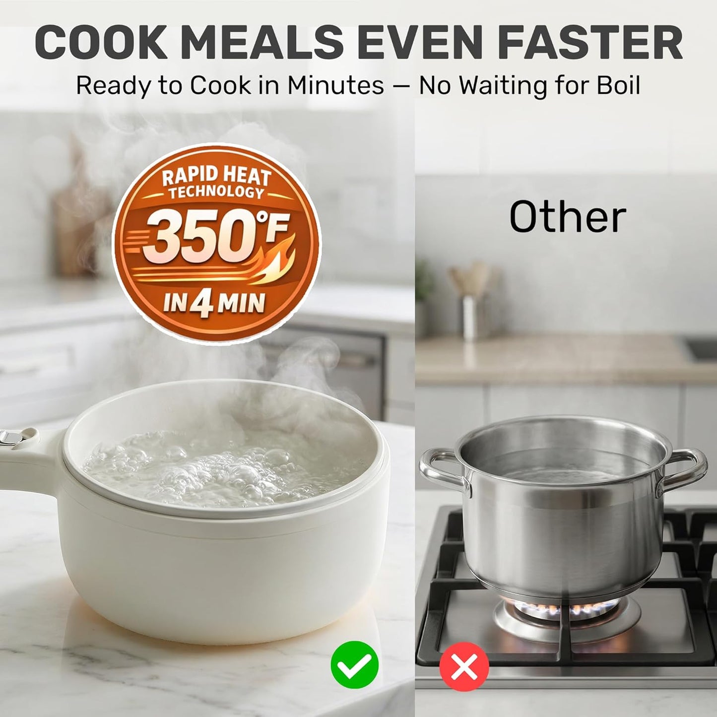 PRO 2.5L Electric Hot Pot with Lid & Steamer, All in 1 Non Toxic Ceramic Cooker Skillet Hotpot and Deep Fryer Pot for Ramen, for Dorms, Camping, RVs, Adjustable Temp. - New Improved 2026 Model