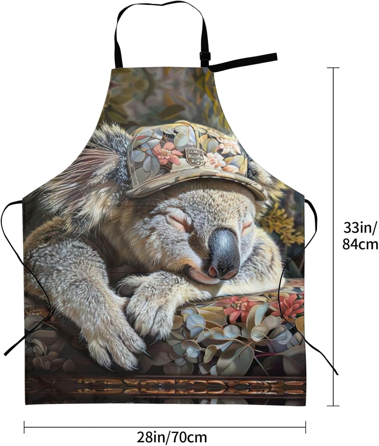 sleeping koala cap Print Laundry apron 28x33 In Waterproof Kitchen Apron with Pockets for Cooking Baking