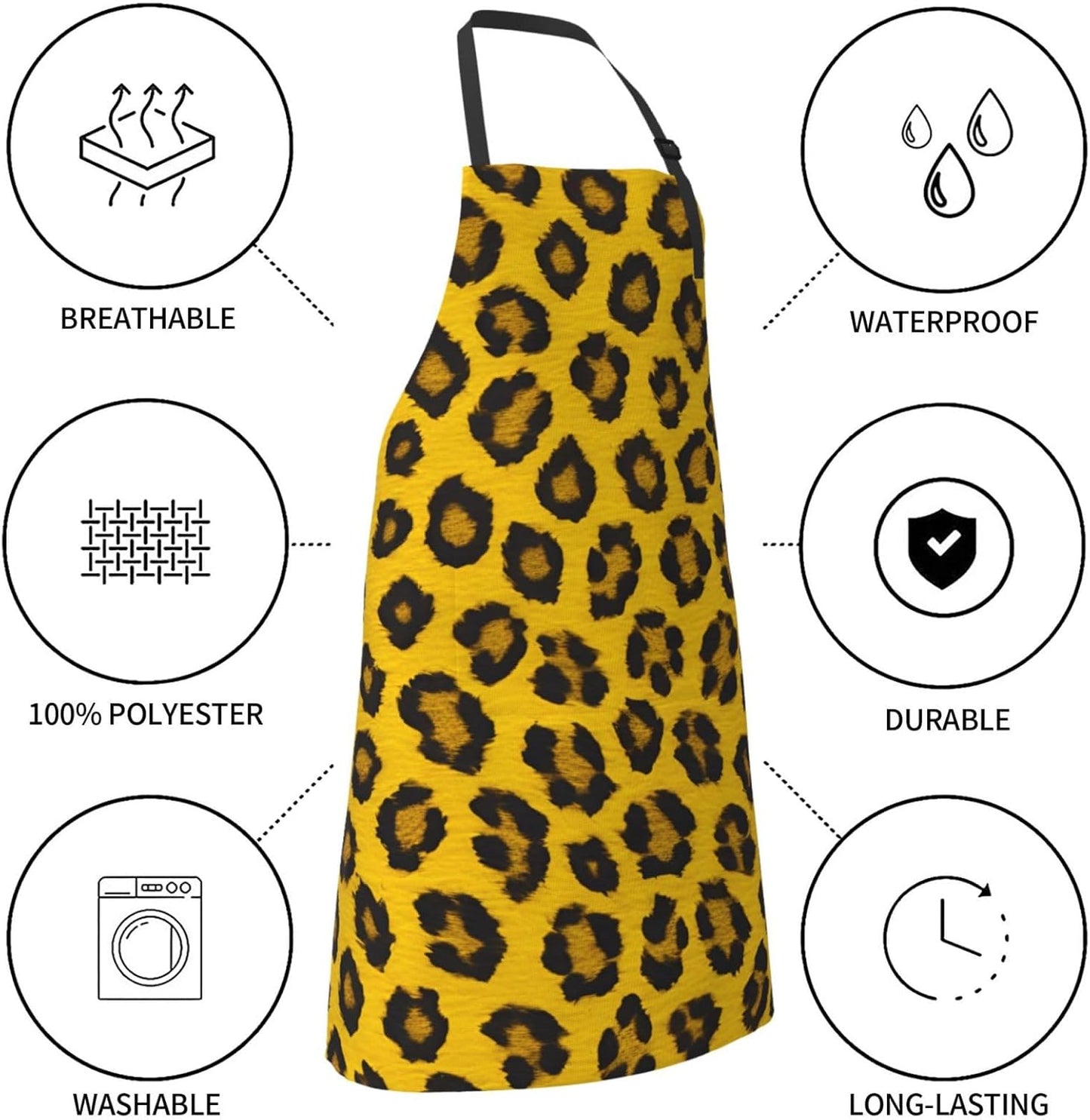Yellow Leopard Print 28x33 In Kitchen Apron Stylish Chef Apron with Pockets for Cooking Baking Painting