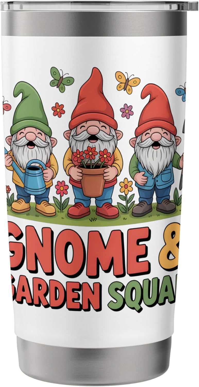 Gnome And Garden Squad Cute Gnomes With Tools And Flowers Stainless St